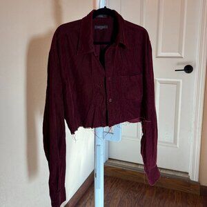 Nordstrom Cropped Corduroy Shirt – Wine/Burgundy | Raw Hem | Upcycled